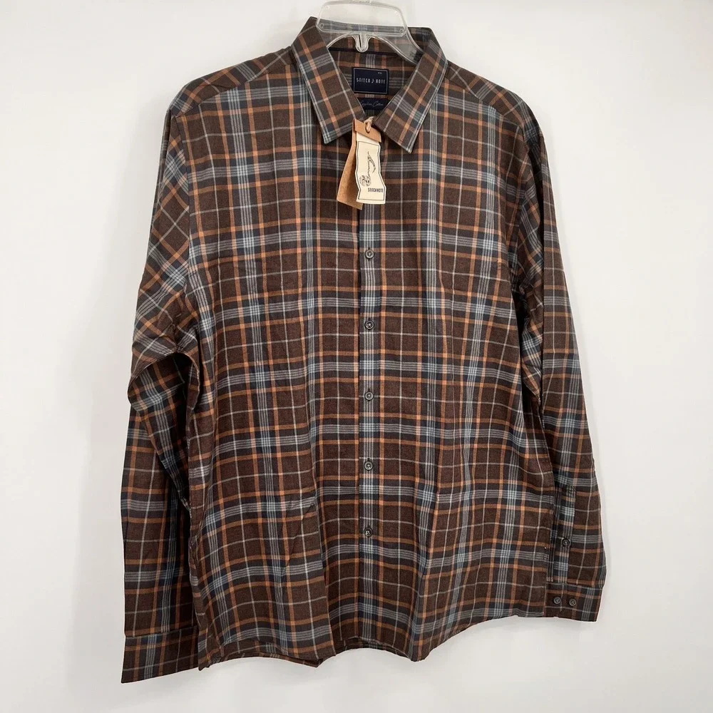 Stitch‎ Note Men's Button Up Shirt XXL  L/S Plaid 100% Egyptian Cotton
